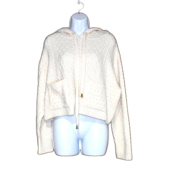 Zara Chunky Hooded Pullover Sweater Off White Cropped Women’s Size Small - Picture 1 of 15